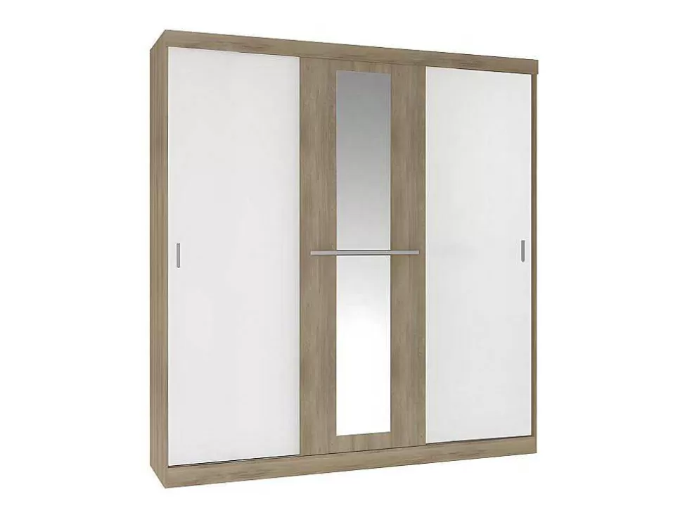 Vente-unique Roupeiro - 3 Portas De Correr - Com Espelho - L205 Cm - Natural E Beige - Didda* Armário E Roupeiro