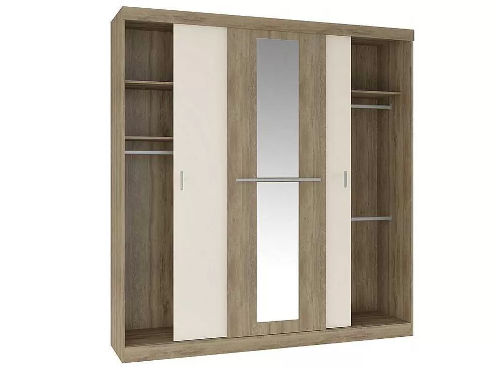 Vente-unique Roupeiro - 3 Portas De Correr - Com Espelho - L205 Cm - Natural E Beige - Didda* Armário E Roupeiro