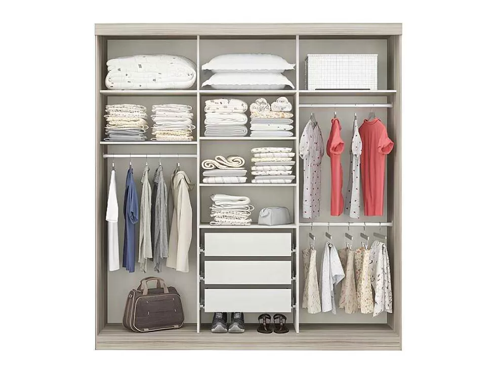 Vente-unique Roupeiro - 3 Portas De Correr - Com Espelho - L205 Cm - Natural E Beige - Didda* Armário E Roupeiro