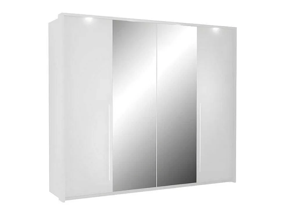 Vente-unique Roupeiro 2 Portas Com Espelho E Leds De C255 Cm Cor Branco - Ingina* Armário E Roupeiro