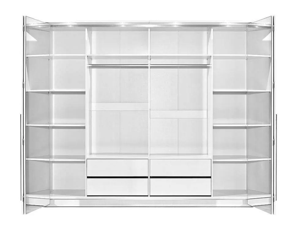Vente-unique Roupeiro 2 Portas Com Espelho E Leds De C255 Cm Cor Branco - Ingina* Armário E Roupeiro