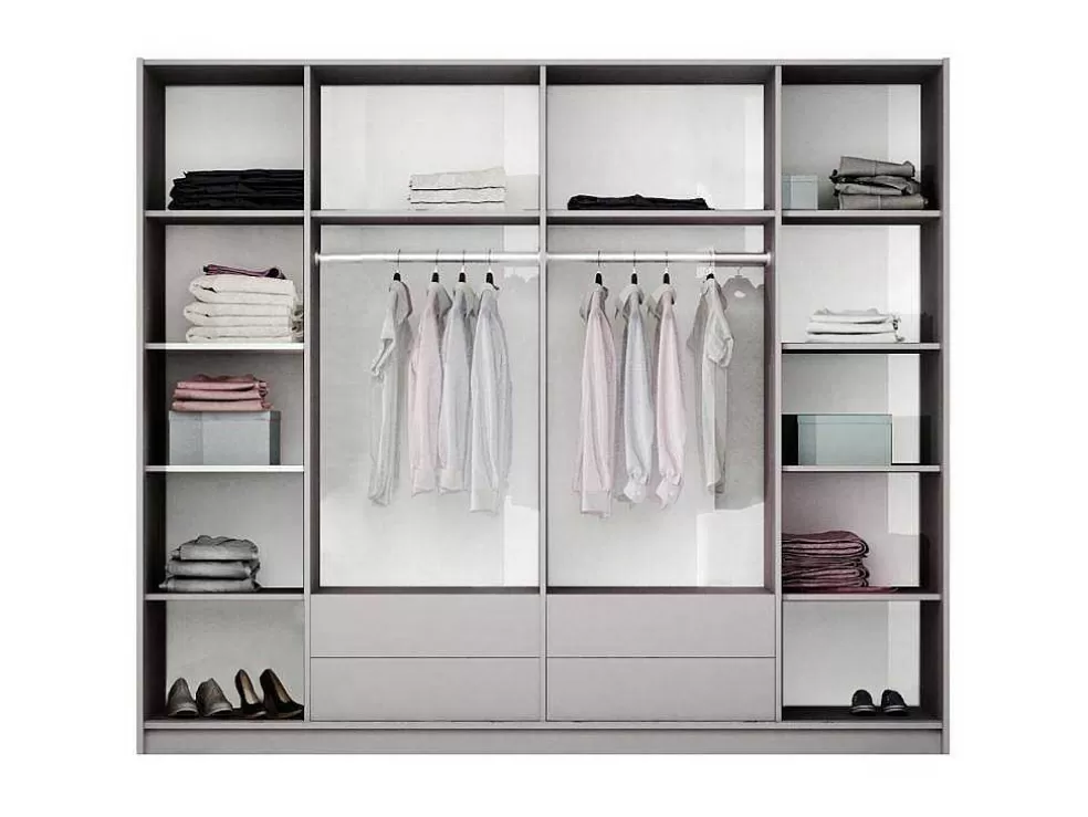 Vente-unique Roupeiro 2 Portas Com Espelho E Leds De C255 Cm Cor Branco - Ingina* Armário E Roupeiro
