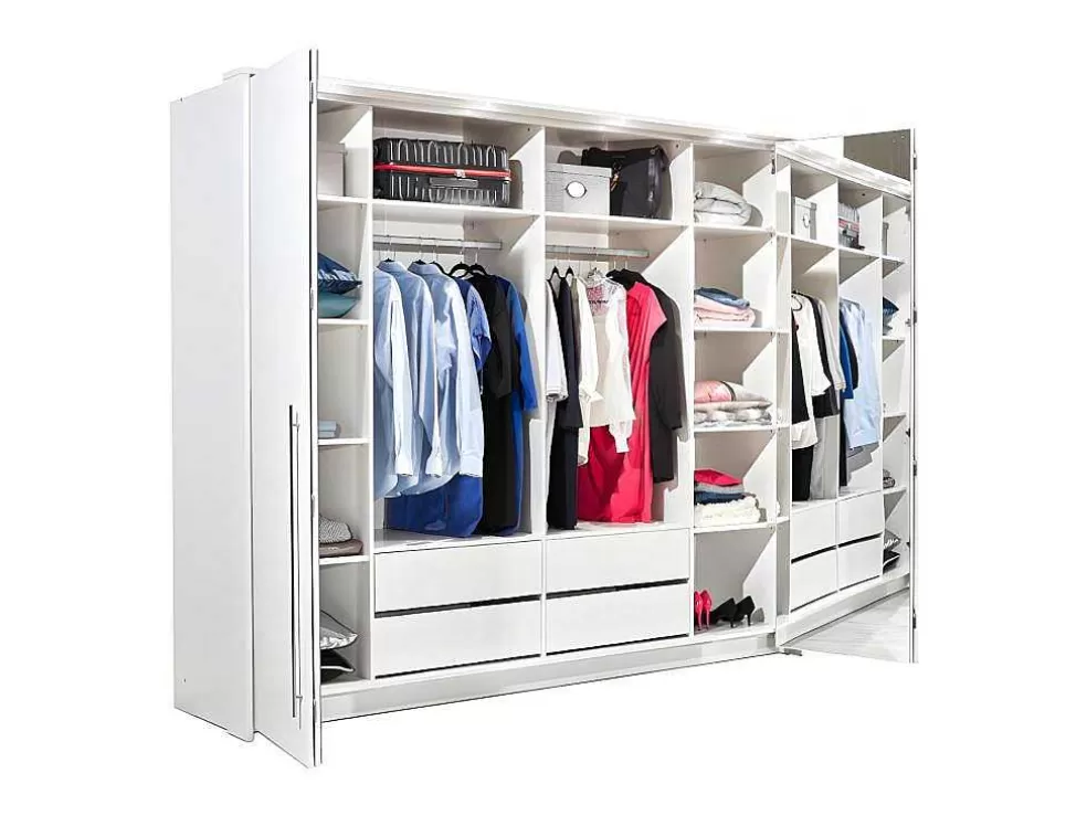 Vente-unique Roupeiro 2 Portas Com Espelho E Leds De C255 Cm Cor Branco - Ingina* Armário E Roupeiro