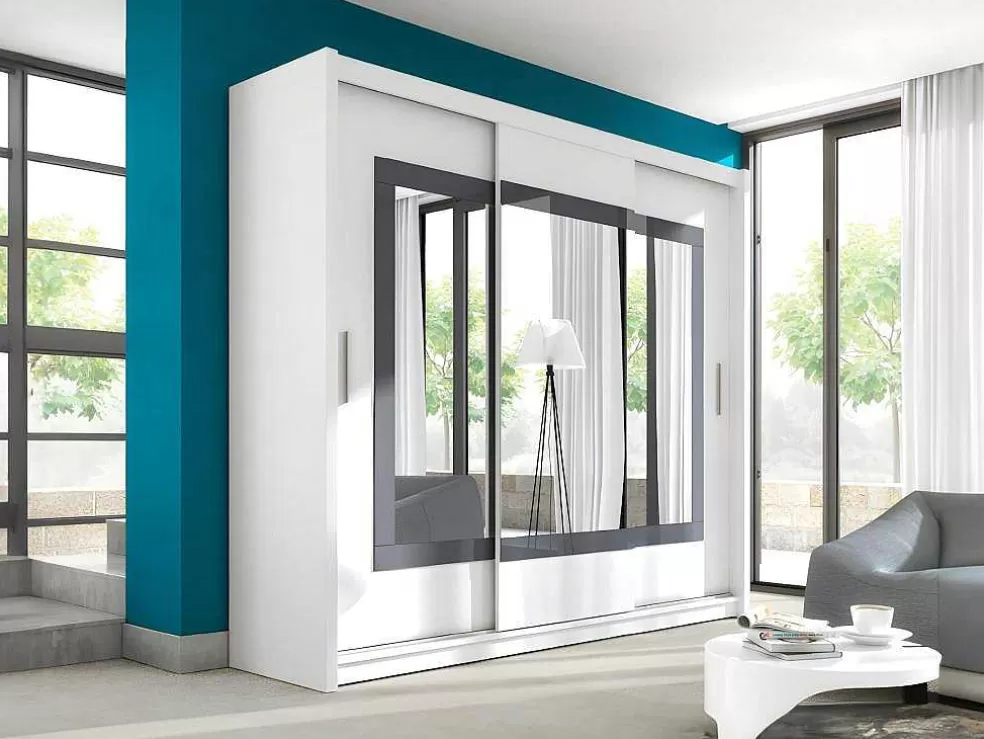 Vente-unique Roupeiro 3 Portas Corredicas Com Espelho De C250 Cm Cor Branco - Autlan* Armário E Roupeiro