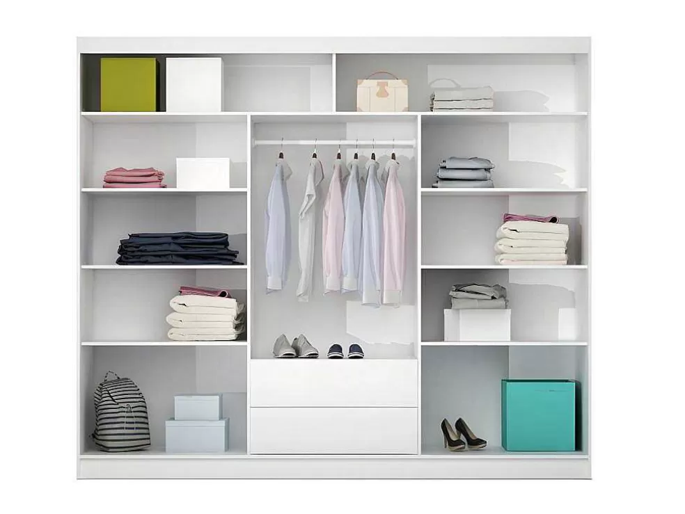 Vente-unique Roupeiro 3 Portas Corredicas Com Espelho De C250 Cm Cor Branco - Autlan* Armário E Roupeiro