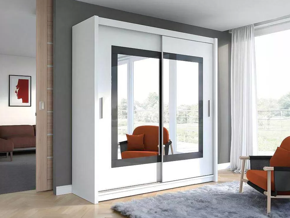 Vente-unique Roupeiro 2 Portas Corredicas Com Espelho De C203 Cm Cor Branco - Autlan* Armário E Roupeiro