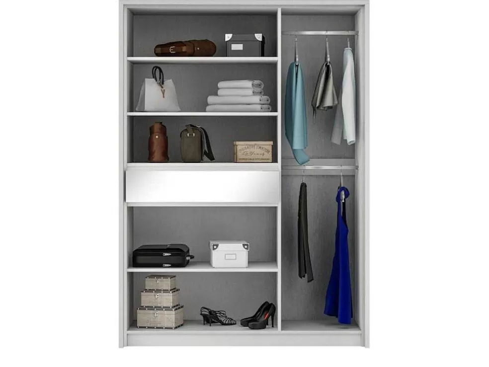 Vente-unique Roupeiro 5 Portas E 1 Gaveta Com Espelho De C157 Cm Cor Branco - Zadia* Armário E Roupeiro