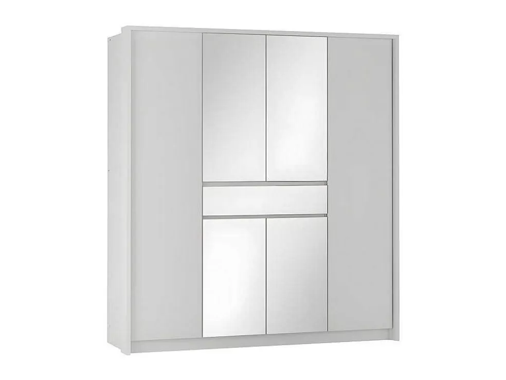 Vente-unique Roupeiro 6 Portas E 1 Gaveta Com Espelho De C200 Cm Cor Branco - Zadia* Armário E Roupeiro
