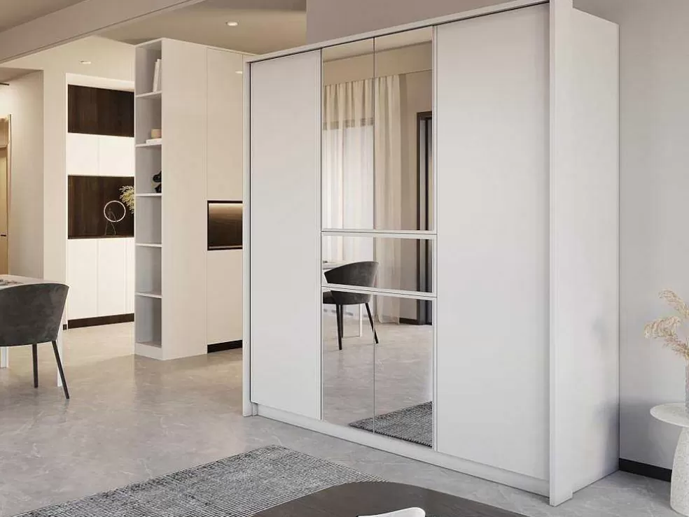 Vente-unique Roupeiro 6 Portas E 1 Gaveta Com Espelho De C200 Cm Cor Branco - Zadia* Armário E Roupeiro