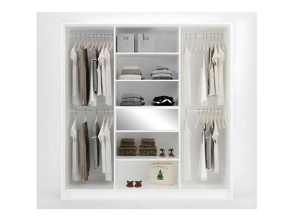 Vente-unique Roupeiro 6 Portas E 1 Gaveta Com Espelho De C200 Cm Cor Branco - Zadia* Armário E Roupeiro