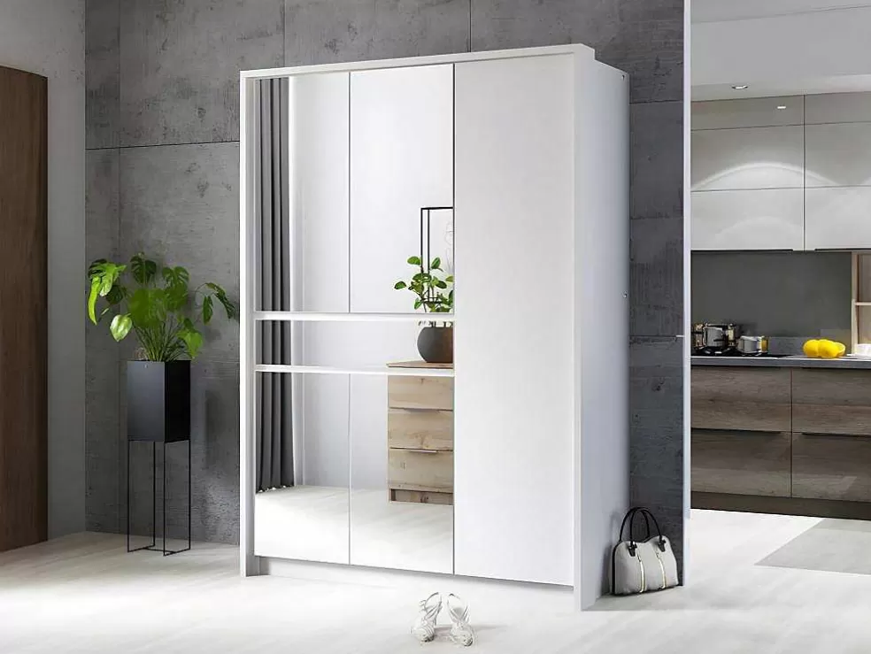 Vente-unique Roupeiro 5 Portas E 1 Gaveta Com Espelho De C157 Cm Cor Branco - Zadia* Armário E Roupeiro