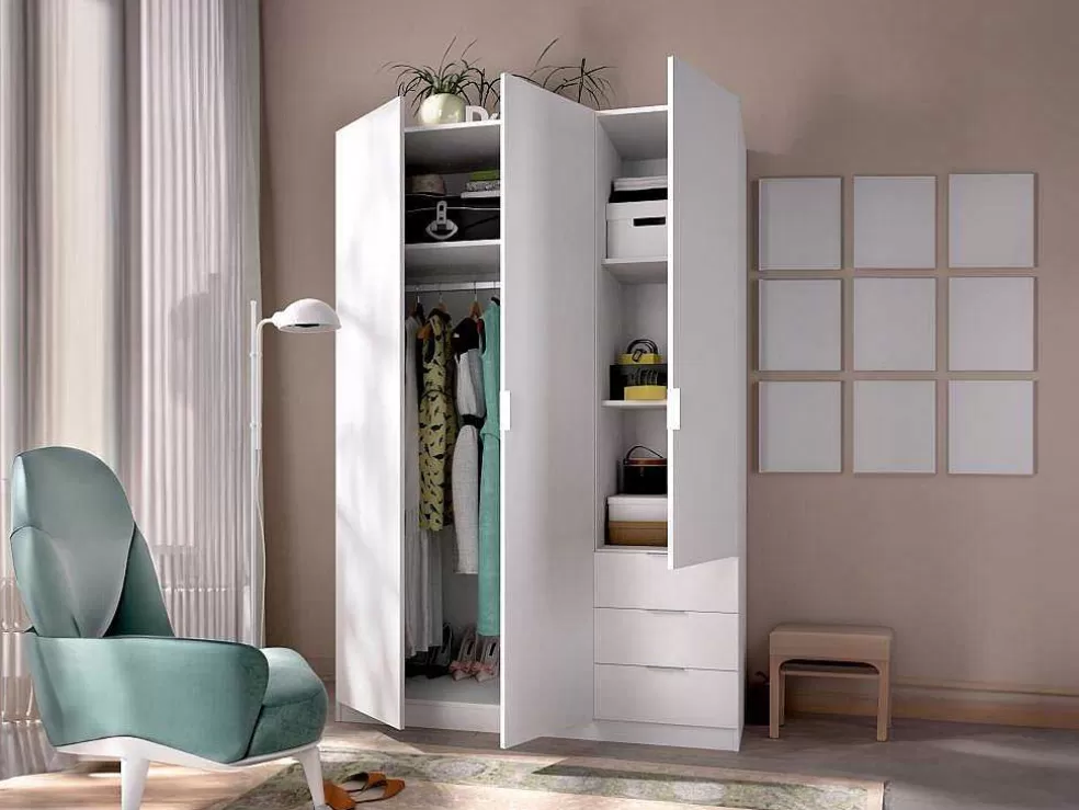 Vente-unique Roupeiro 3 Portas E 3 Gavetas C121 Cm Branco - Listowel* Armário E Roupeiro