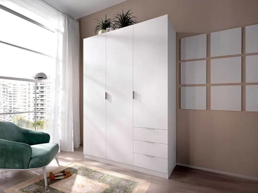 Vente-unique Roupeiro 3 Portas E 3 Gavetas C121 Cm Branco - Listowel* Armário E Roupeiro