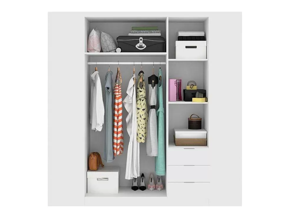 Vente-unique Roupeiro 3 Portas E 3 Gavetas C121 Cm Branco - Listowel* Armário E Roupeiro