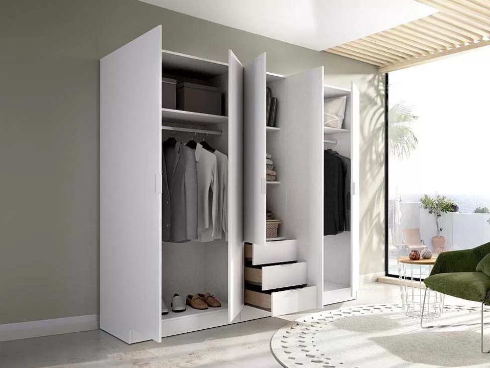 Vente-unique Roupeiro 5 Portas E 3 Gavetas C202 Cm Branco - Listowel* Armário E Roupeiro