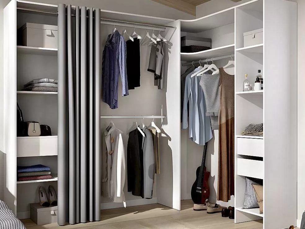 Vente-unique Roupeiro Aberto De Canto Extensivel De C164/214 Cm Cor Branco E Cinza - Gontran* Armário E Roupeiro