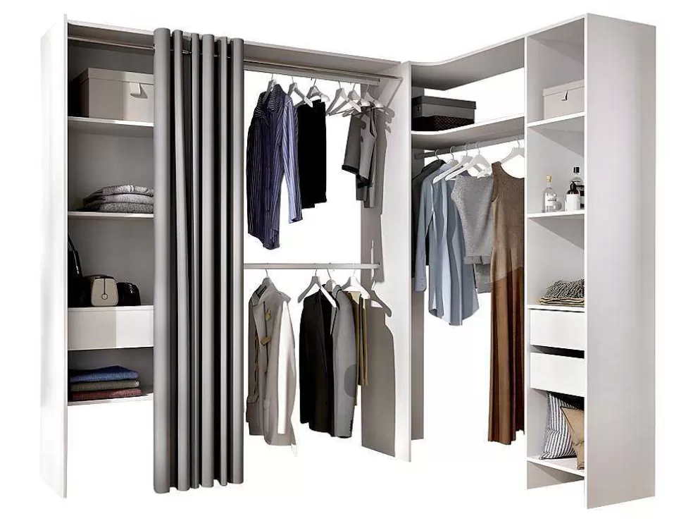 Vente-unique Roupeiro Aberto De Canto Extensivel De C164/214 Cm Cor Branco E Cinza - Gontran* Armário E Roupeiro