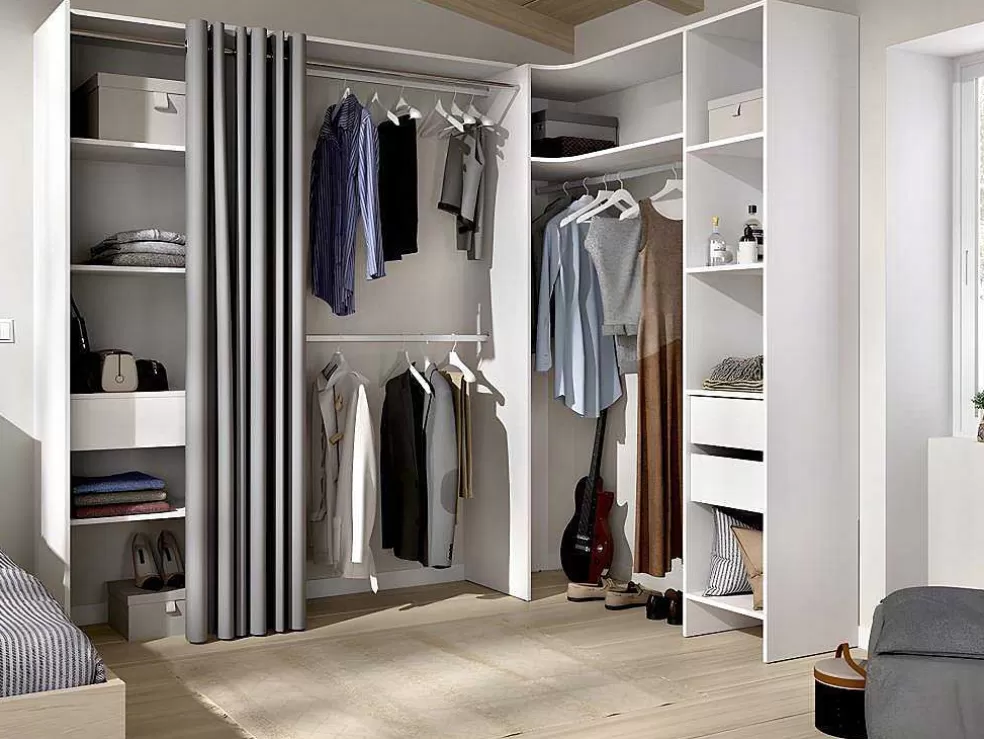 Vente-unique Roupeiro Aberto De Canto Extensivel De C164/214 Cm Cor Branco E Cinza - Gontran* Armário E Roupeiro