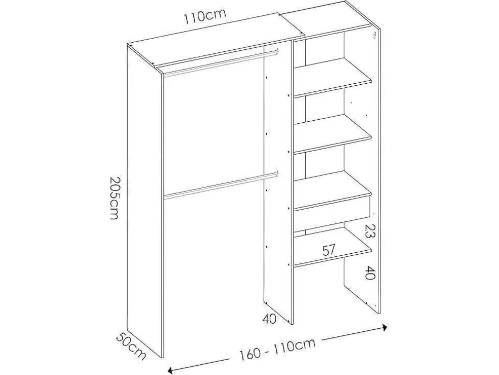Vente-unique Roupeiro Aberto De Canto Extensivel De C164/214 Cm Cor Branco E Cinza - Gontran* Armário E Roupeiro