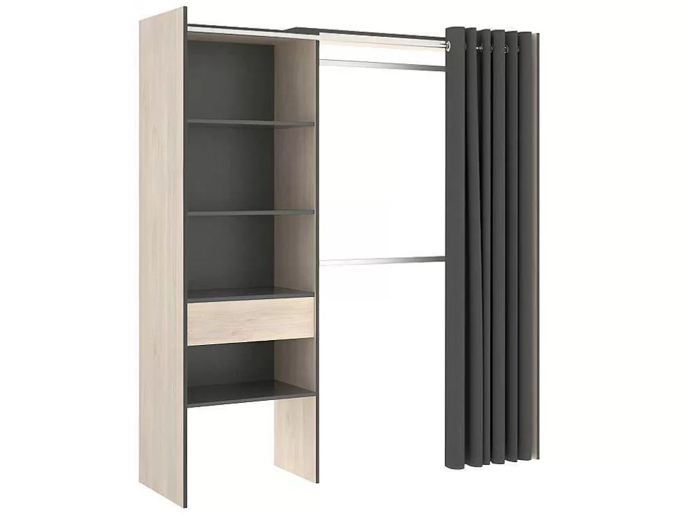 Vente-unique Roupeiro Aberto De Canto Extensivel De C164/214 Cm Cor Carvalho E Antracite - Gontran* Armário E Roupeiro