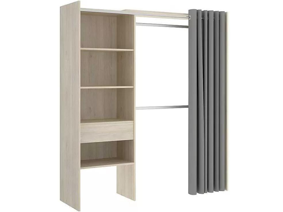 Vente-unique Roupeiro Aberto De Canto Extensivel De C164/214 Cm Cor Carvalho E Cinza - Gontran* Armário E Roupeiro