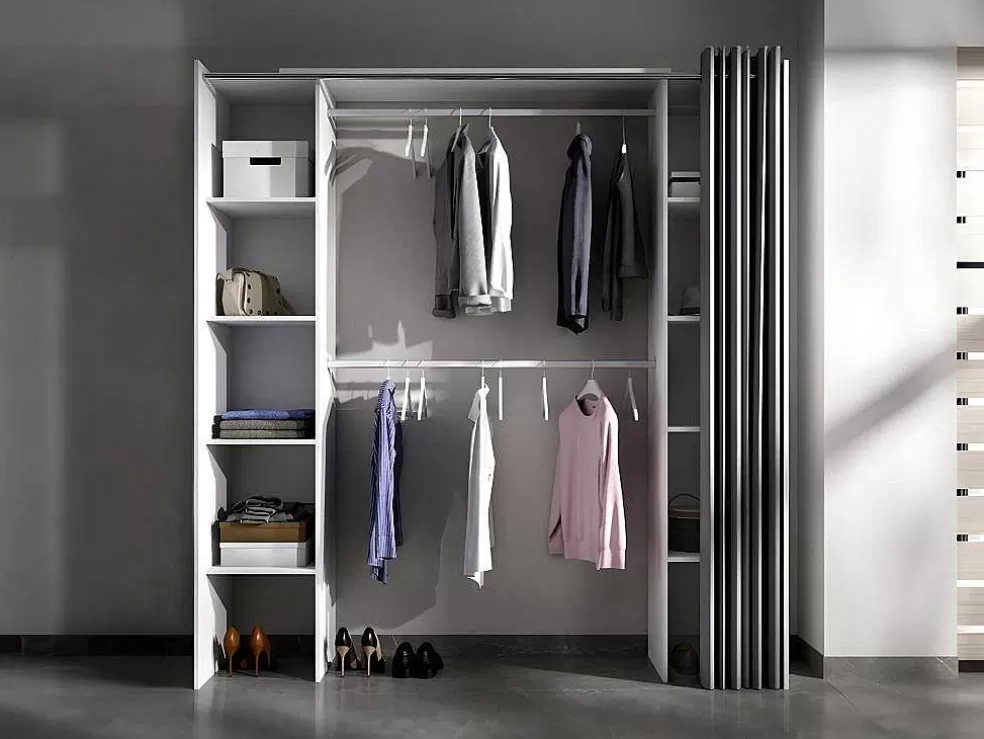 Vente-unique Roupeiro Aberto Extensivel Com Cortina Disponivel Em Branco E Cinza - C110 / 180Cm - Dorian* Armário E Roupeiro