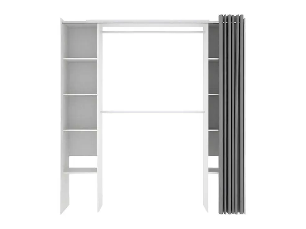 Vente-unique Roupeiro Aberto Extensivel Com Cortina Disponivel Em Branco E Cinza - C110 / 180Cm - Dorian* Armário E Roupeiro
