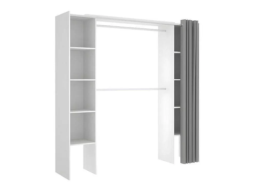 Vente-unique Roupeiro Aberto Extensivel Com Cortina Disponivel Em Branco E Cinza - C110 / 180Cm - Dorian* Armário E Roupeiro