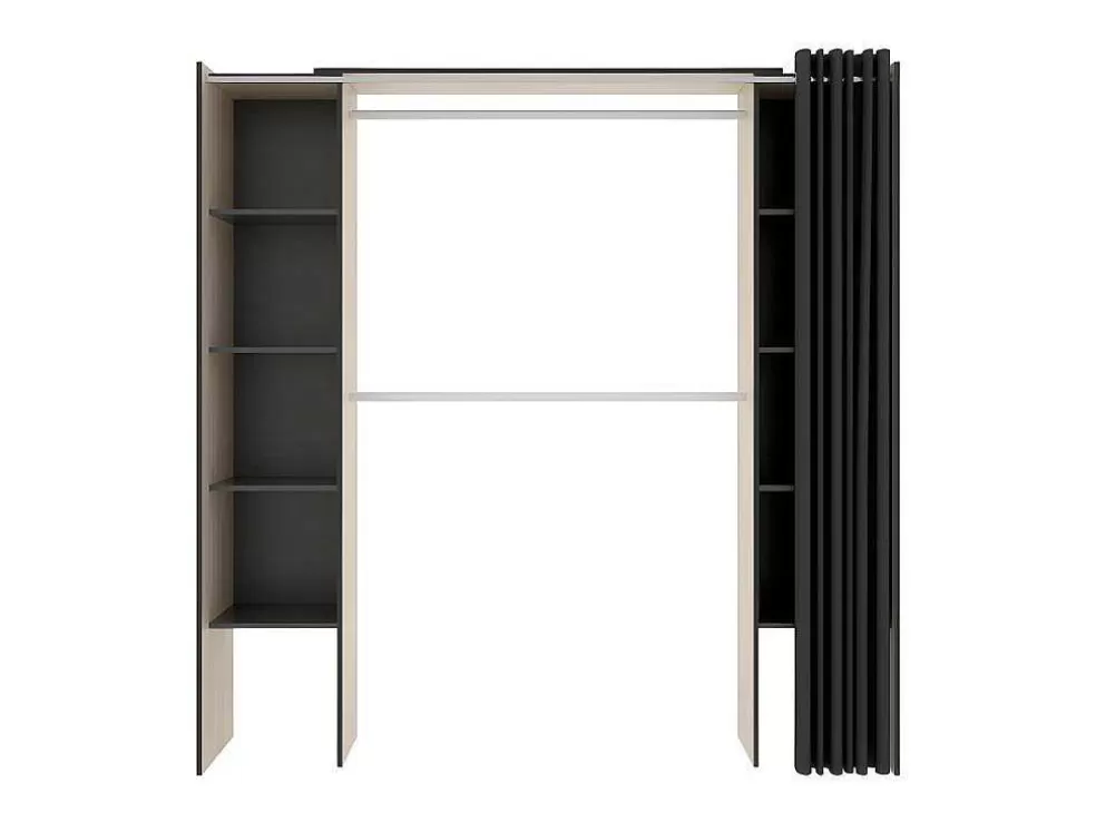 Vente-unique Roupeiro Aberto Extensivel Com Cortina Disponivel Em Carvalho E Antracite - C110 / 180Cm - Dorian* Armário E Roupeiro