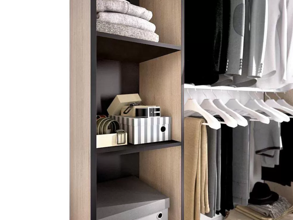 Vente-unique Roupeiro Aberto Extensivel Com Cortina Disponivel Em Carvalho E Antracite - C110 / 180Cm - Dorian* Armário E Roupeiro