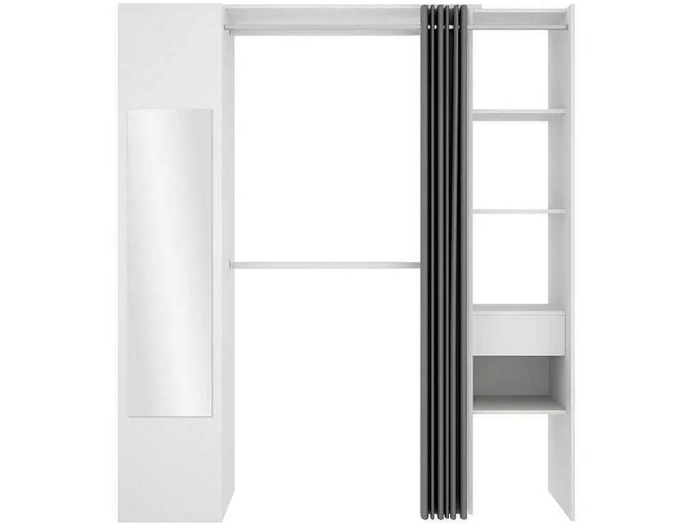 Vente-unique Roupeiro Com Cortina E 1 Porta, Com Espelho, C177 Cm Branco E Cinzento - Bertrand* Armário E Roupeiro