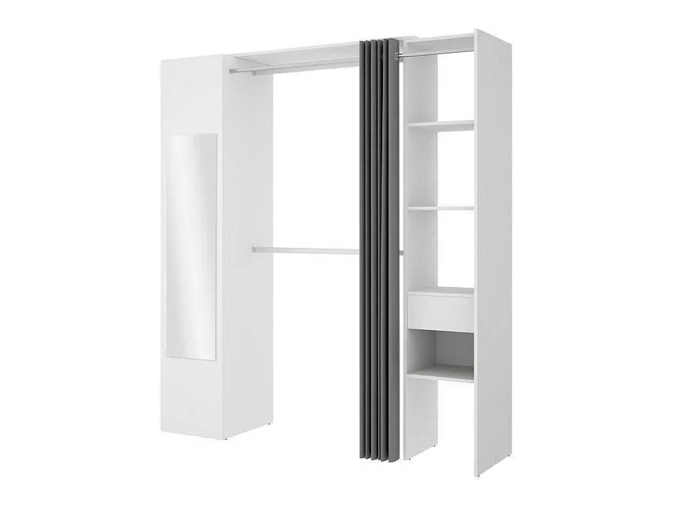 Vente-unique Roupeiro Com Cortina E 1 Porta, Com Espelho, C177 Cm Branco E Cinzento - Bertrand* Armário E Roupeiro