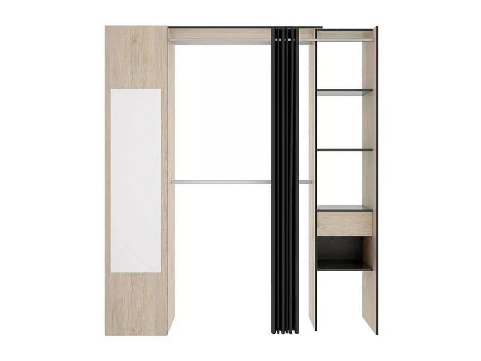 Vente-unique Roupeiro Com Cortina E 1 Porta, Com Espelho, C177 Cm Cor Natural E Antracite - Bertrand* Armário E Roupeiro