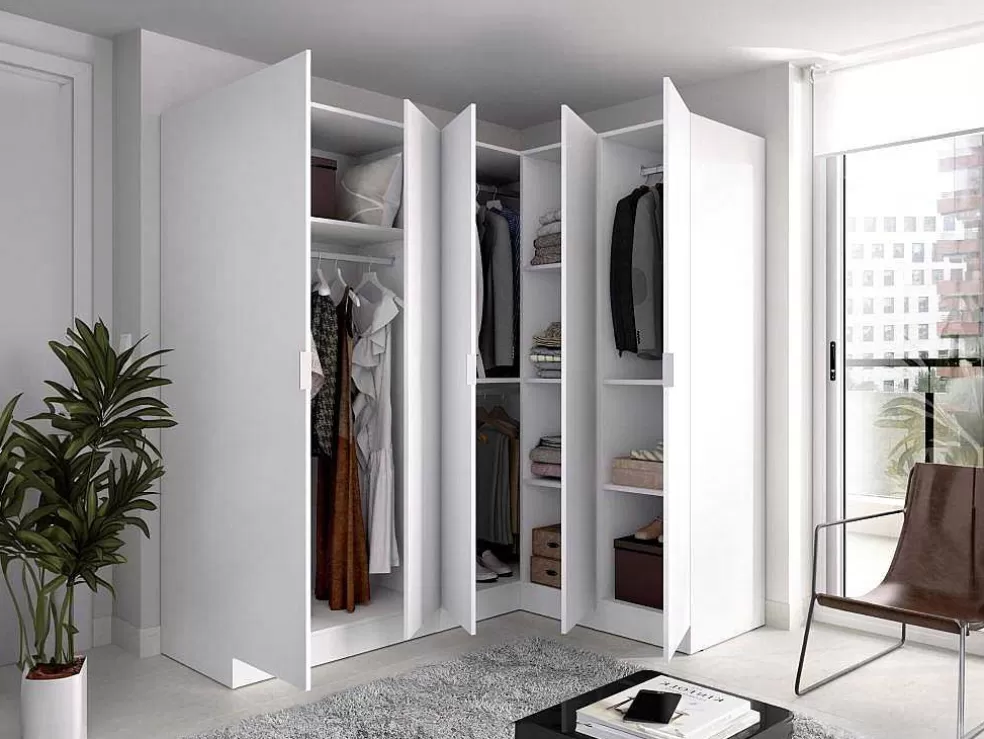 Vente-unique Roupeiro De Canto 5 Portas C173 Cm Branco - Listowel* Armário E Roupeiro