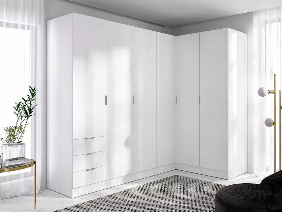Vente-unique Roupeiro De Canto 6 Portas E 3 Gavetas C213 Cm Branco - Listowel* Armário E Roupeiro