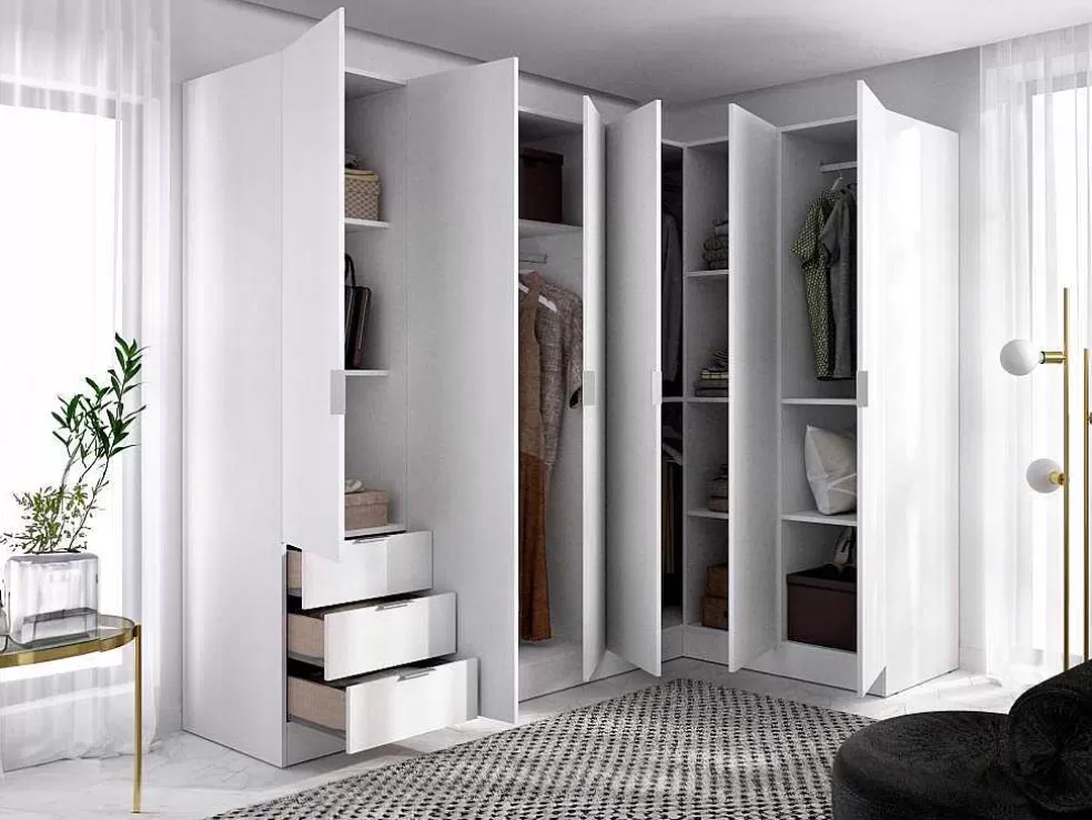 Vente-unique Roupeiro De Canto 6 Portas E 3 Gavetas C213 Cm Branco - Listowel* Armário E Roupeiro
