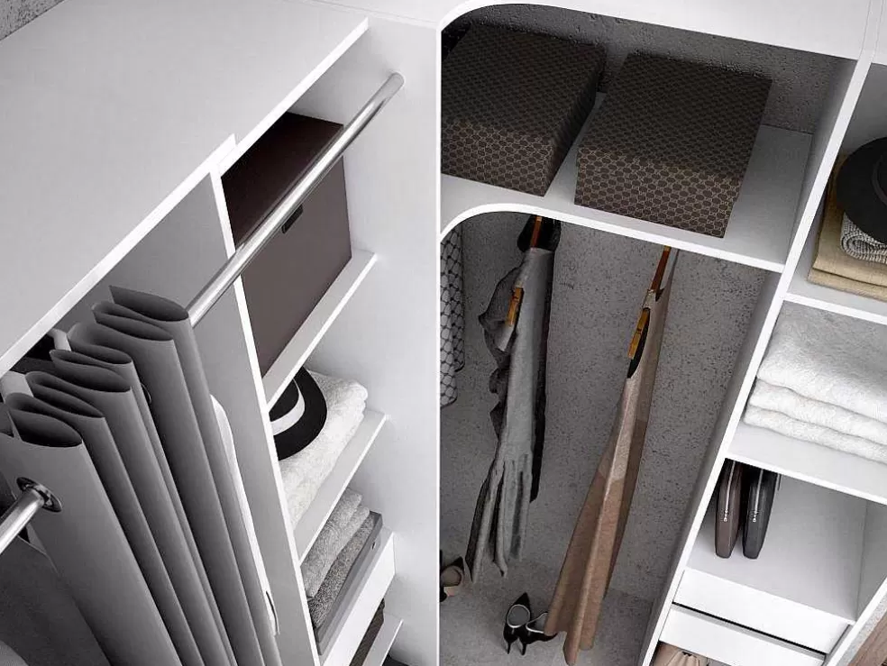 Vente-unique Roupeiro De Canto Com Cortina E 1 Porta, Com Espelho, C231 Cm, Branco E Cinzento - Bertrand* Armário E Roupeiro