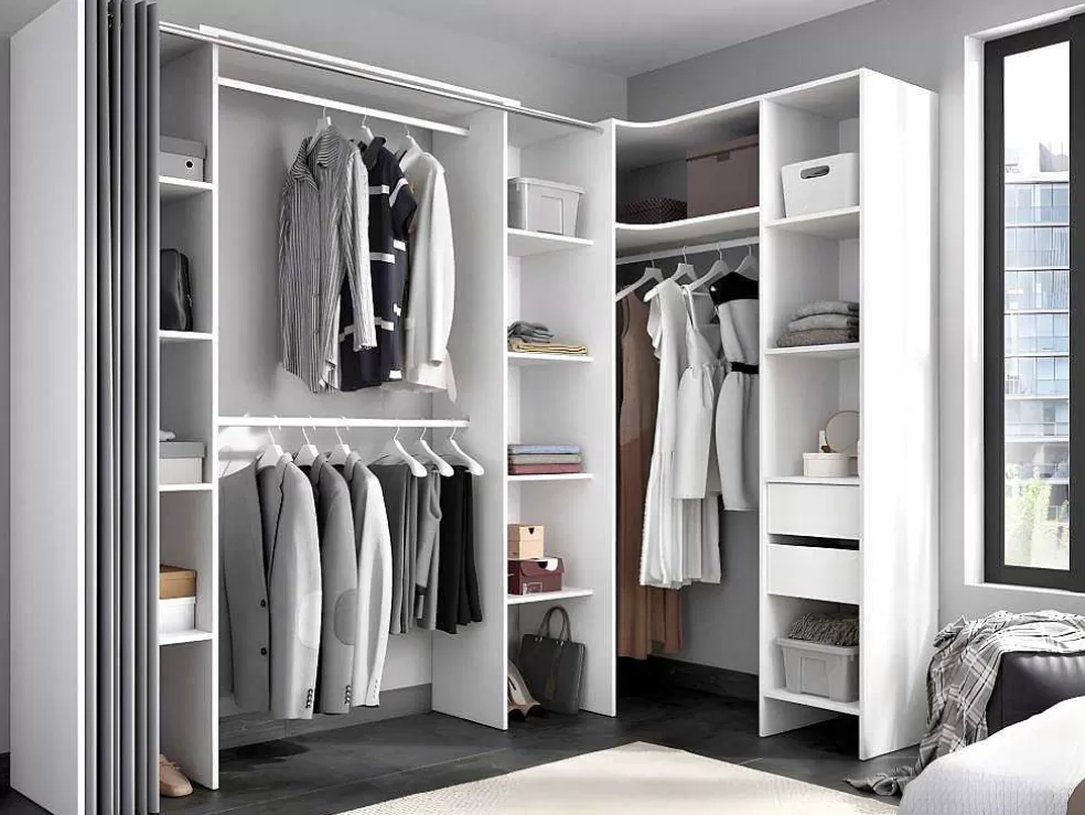 Vente-unique Roupeiro De Canto Extensivel De C164/234 Cm Cor Branco E Cinza - Dorian* Armário E Roupeiro