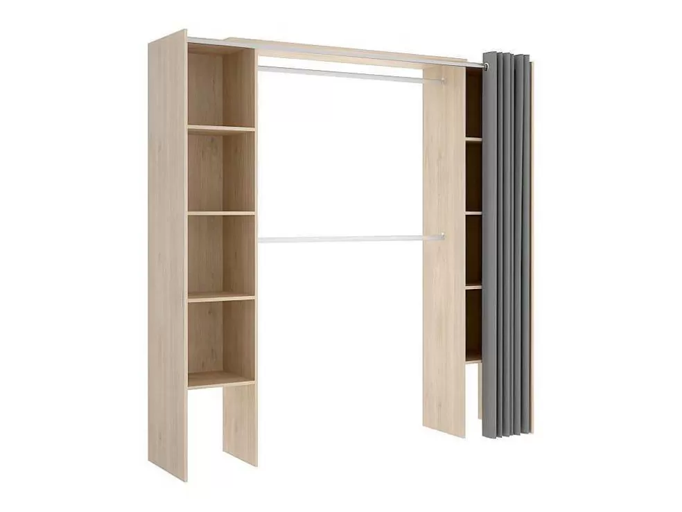 Vente-unique Roupeiro Extensivel Com Cortina Disponivel Em Carvalho E Cinza - C110 / 180Cm - Dorian* Armário E Roupeiro