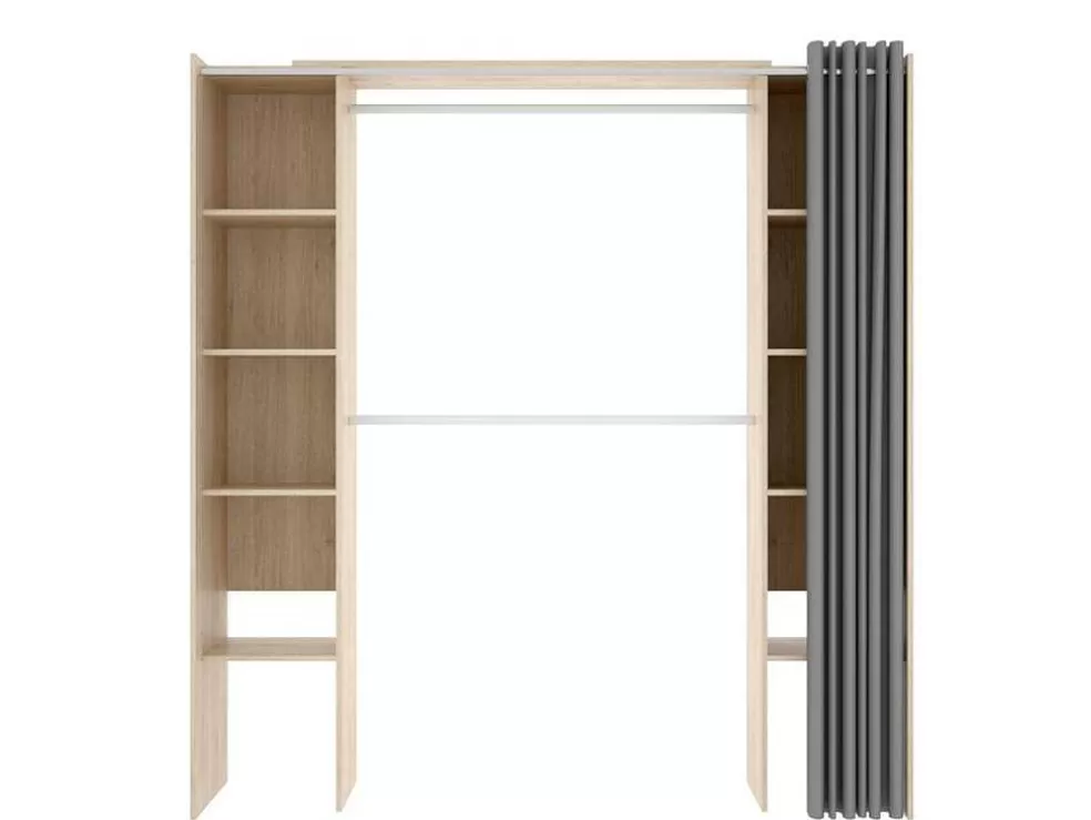 Vente-unique Roupeiro Extensivel Com Cortina Disponivel Em Carvalho E Cinza - C110 / 180Cm - Dorian* Armário E Roupeiro
