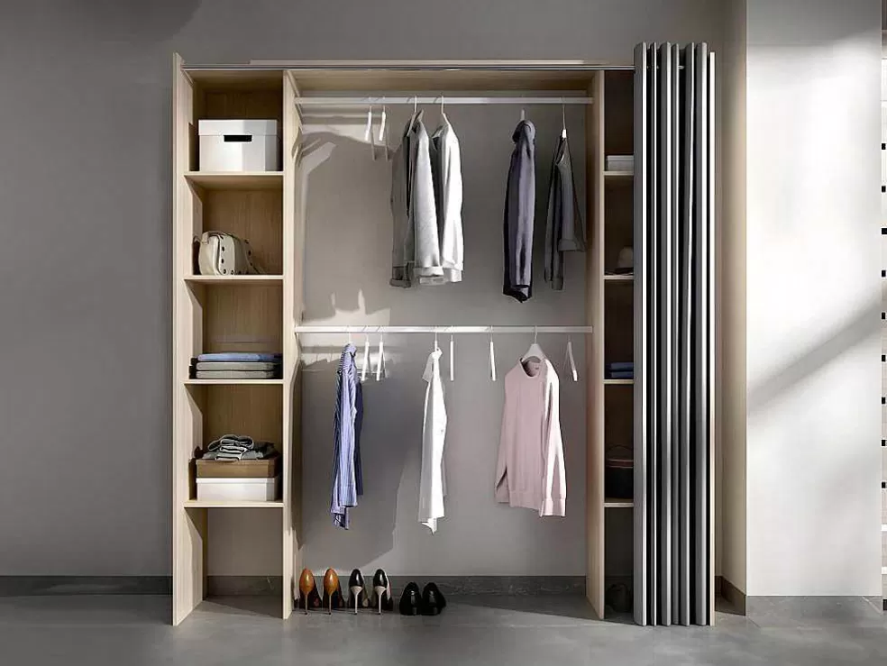 Vente-unique Roupeiro Extensivel Com Cortina Disponivel Em Carvalho E Cinza - C110 / 180Cm - Dorian* Armário E Roupeiro