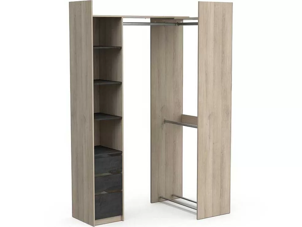 Vente-unique Roupeiro Modular De Canto Ou Retilineo C200 Cm Cor Natural E Preto - Emilyo* Armário E Roupeiro