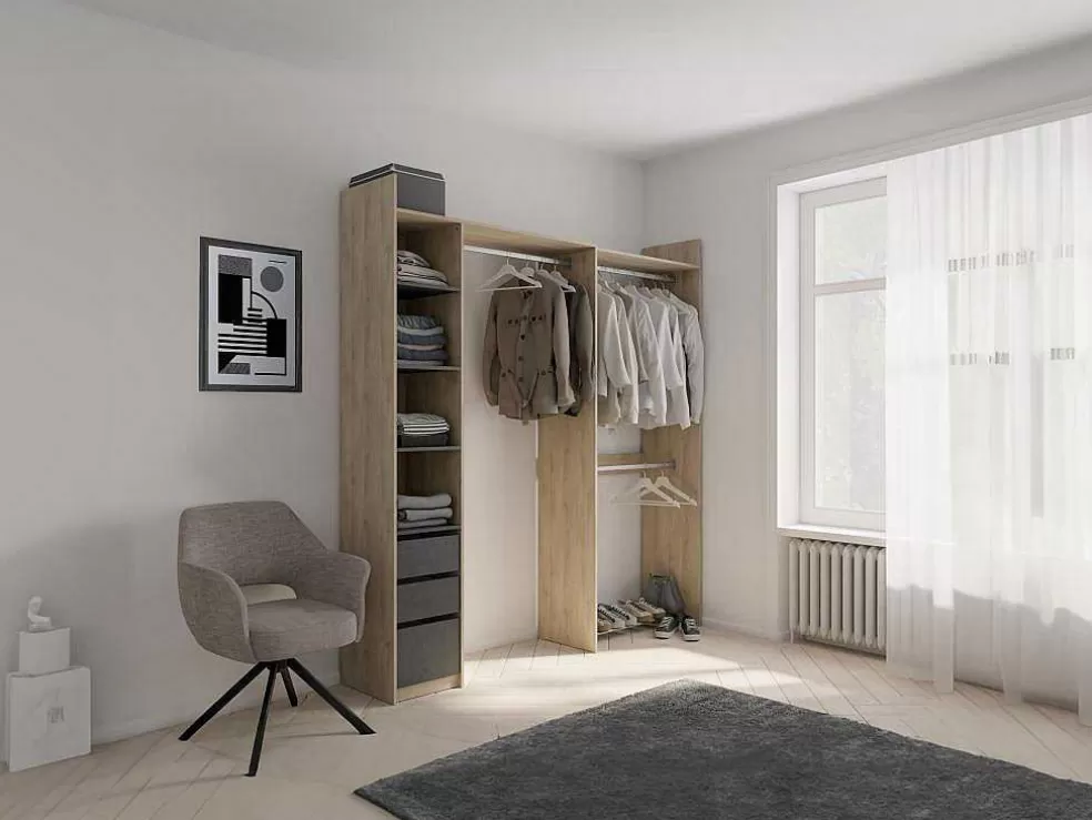 Vente-unique Roupeiro Modular De Canto Ou Retilineo C200 Cm Cor Natural E Preto - Emilyo* Armário E Roupeiro