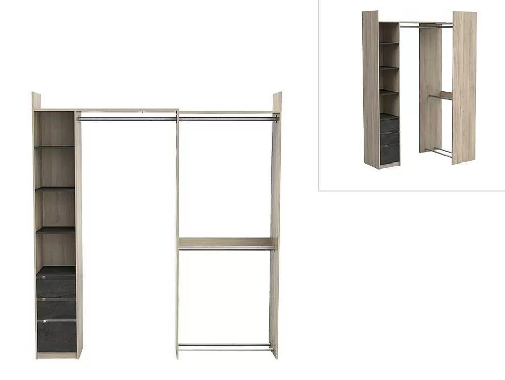 Vente-unique Roupeiro Modular De Canto Ou Retilineo C200 Cm Cor Natural E Preto - Emilyo* Armário E Roupeiro