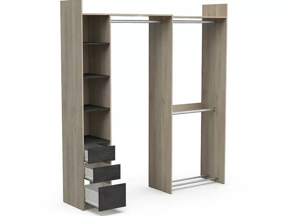 Vente-unique Roupeiro Modular De Canto Ou Retilineo C200 Cm Cor Natural E Preto - Emilyo* Armário E Roupeiro