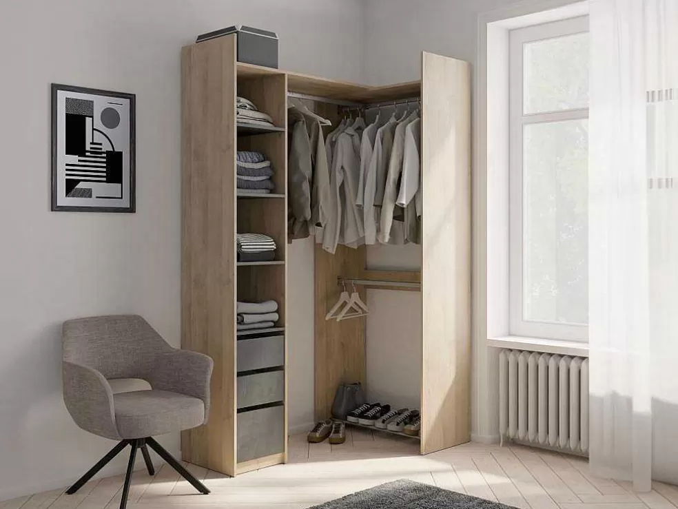 Vente-unique Roupeiro Modular De Canto Ou Retilineo C200 Cm Cor Natural E Preto - Emilyo* Armário E Roupeiro