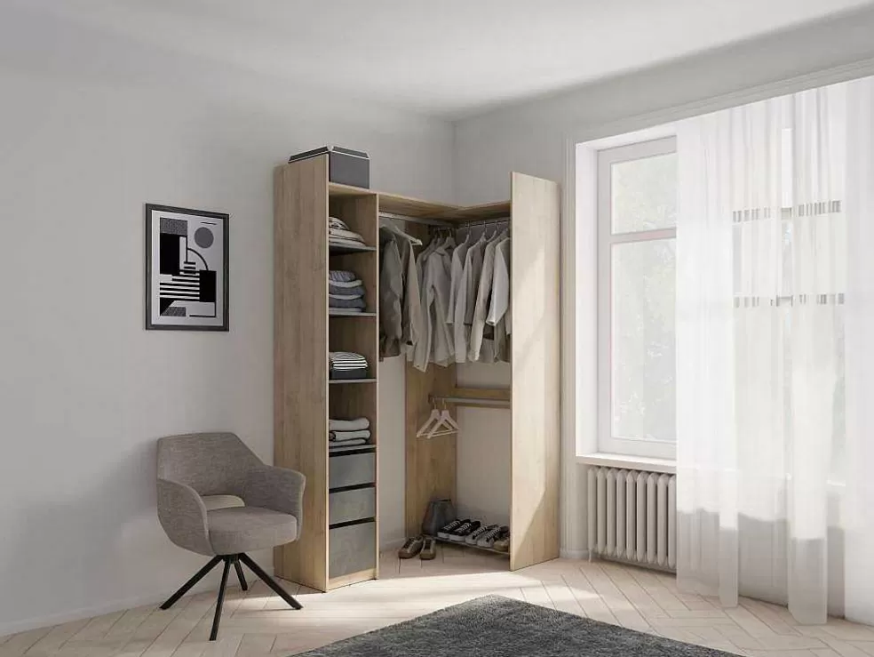 Vente-unique Roupeiro Modular De Canto Ou Retilineo C200 Cm Cor Natural E Preto - Emilyo* Armário E Roupeiro