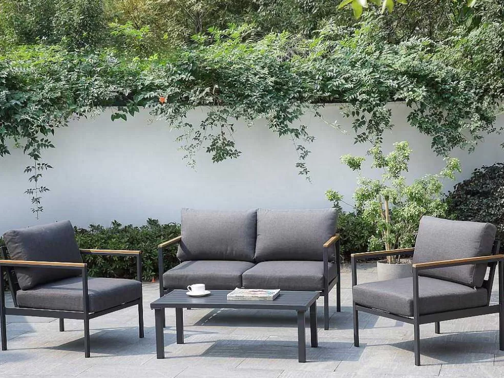 MYLIA Sala Completa De Jardim Em Aluminio: Um Sofá De 2 Lugares, Duas Cadeiras E Uma Mesa De Centro - Vairao De * Conjunto Relax De Jardim