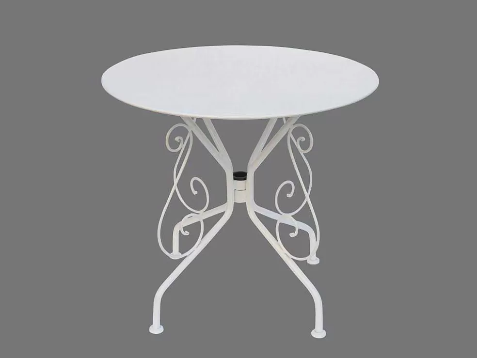 MYLIA Sala De Jantar De Jardim Em Metal Estilo Ferro Forjado: Uma Mesa E 4 Cadeiras Brancas - Guermantes* Conjunto Mesa E Cadeiras De Jardim