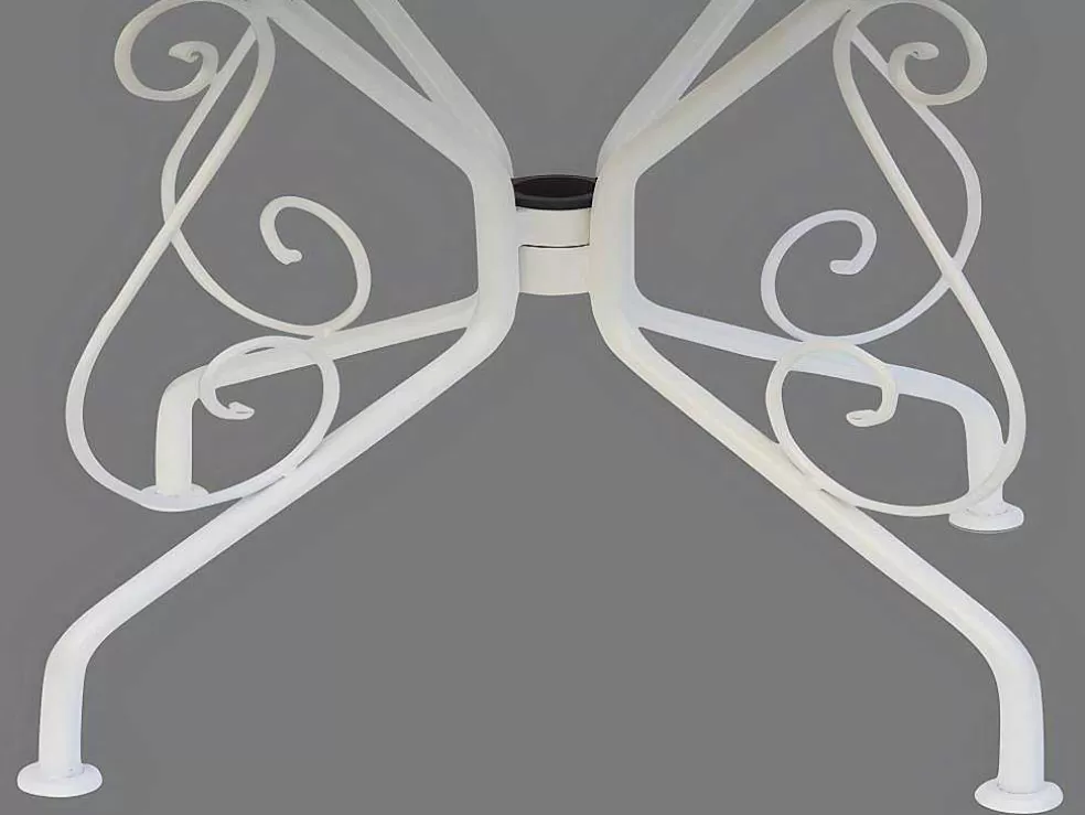 MYLIA Sala De Jantar De Jardim Em Metal Estilo Ferro Forjado: Uma Mesa E 4 Cadeiras Brancas - Guermantes* Conjunto Mesa E Cadeiras De Jardim